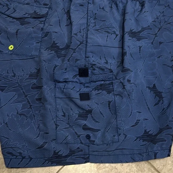 Tommy Bahama Dark Blue Leaf Pattern Swim Trunks - Picture 8 of 14